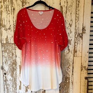 LuLaRoe Red and White Heart Blouse
